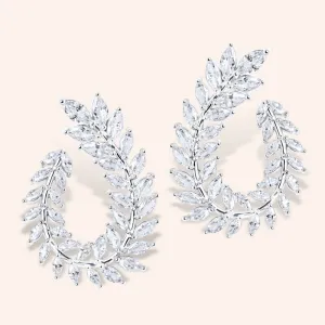 "Royal Queen" 16CTW Marquise Cut Leaf 1.5" Front Back Earrings