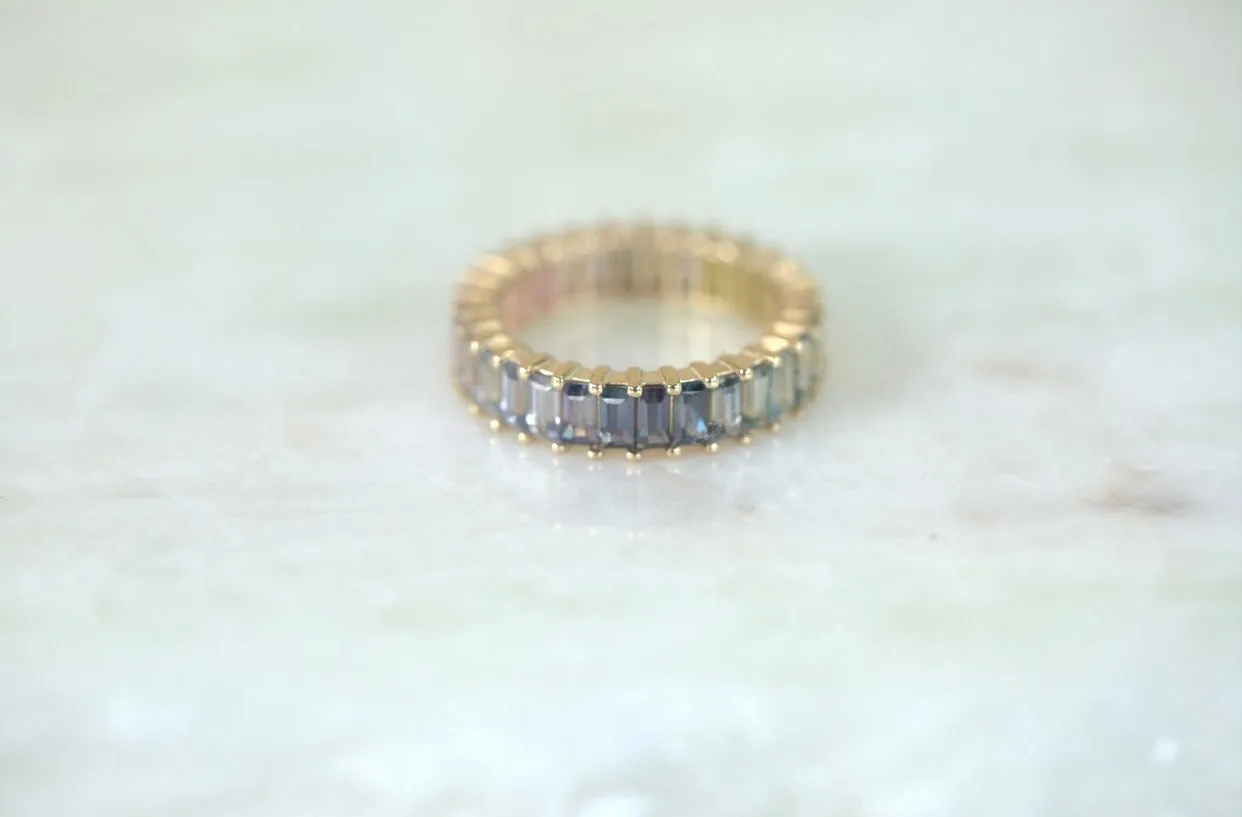 Rainbow Sapphire Baguette Eternity Band