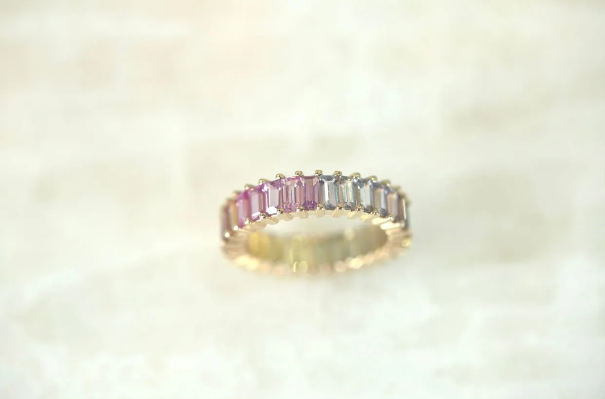 Rainbow Sapphire Baguette Eternity Band