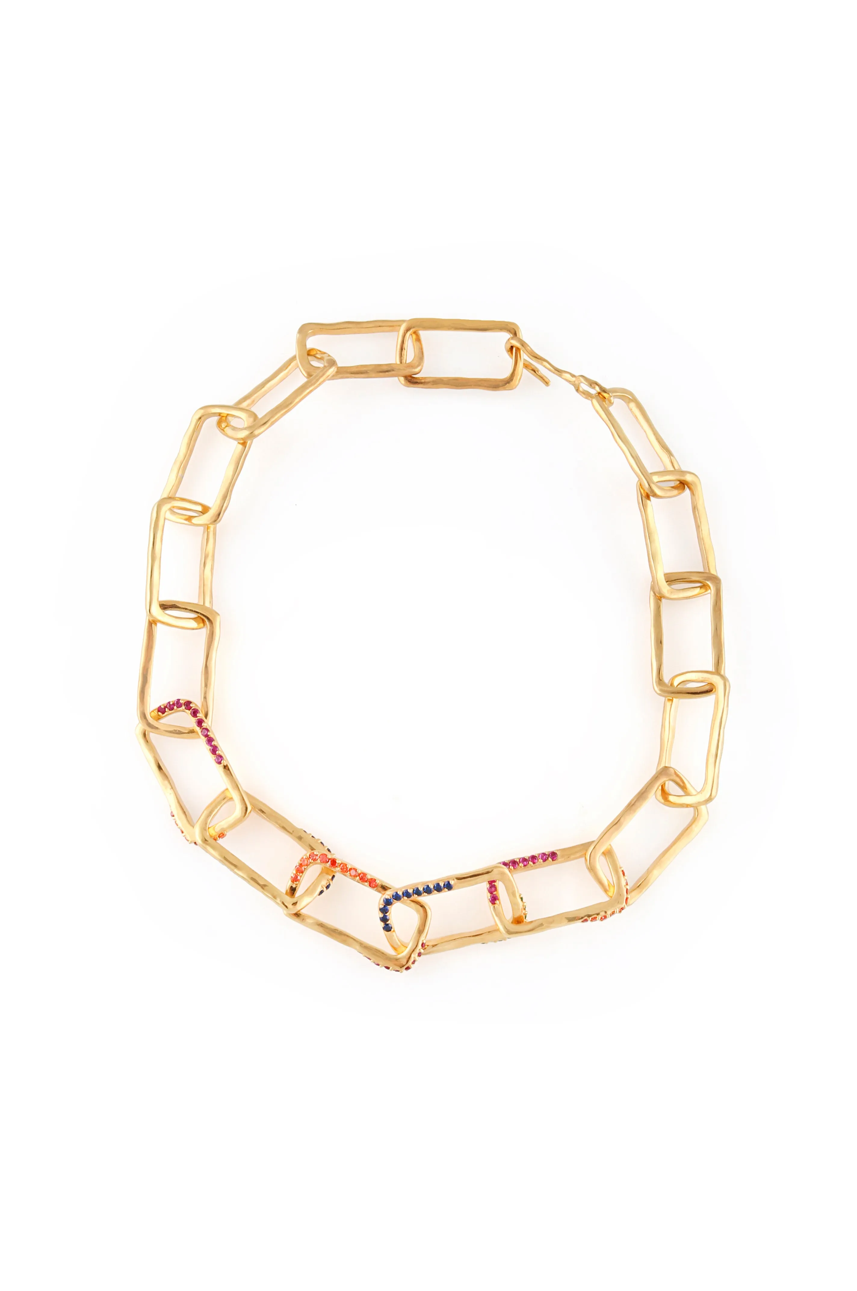 RECTANGLE NECKLACE CHAIN WITH MULTICOLORED STONES