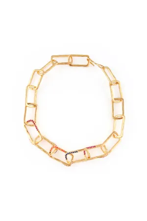 RECTANGLE NECKLACE CHAIN WITH MULTICOLORED STONES