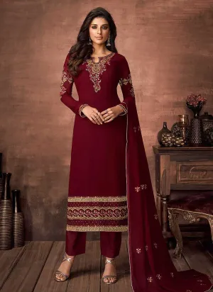 Red and Gold Embroidered Straight Pant Style Suit
