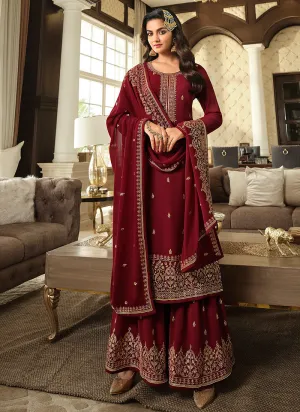 Red Color Heavy Embroidered Gharara Style Suit