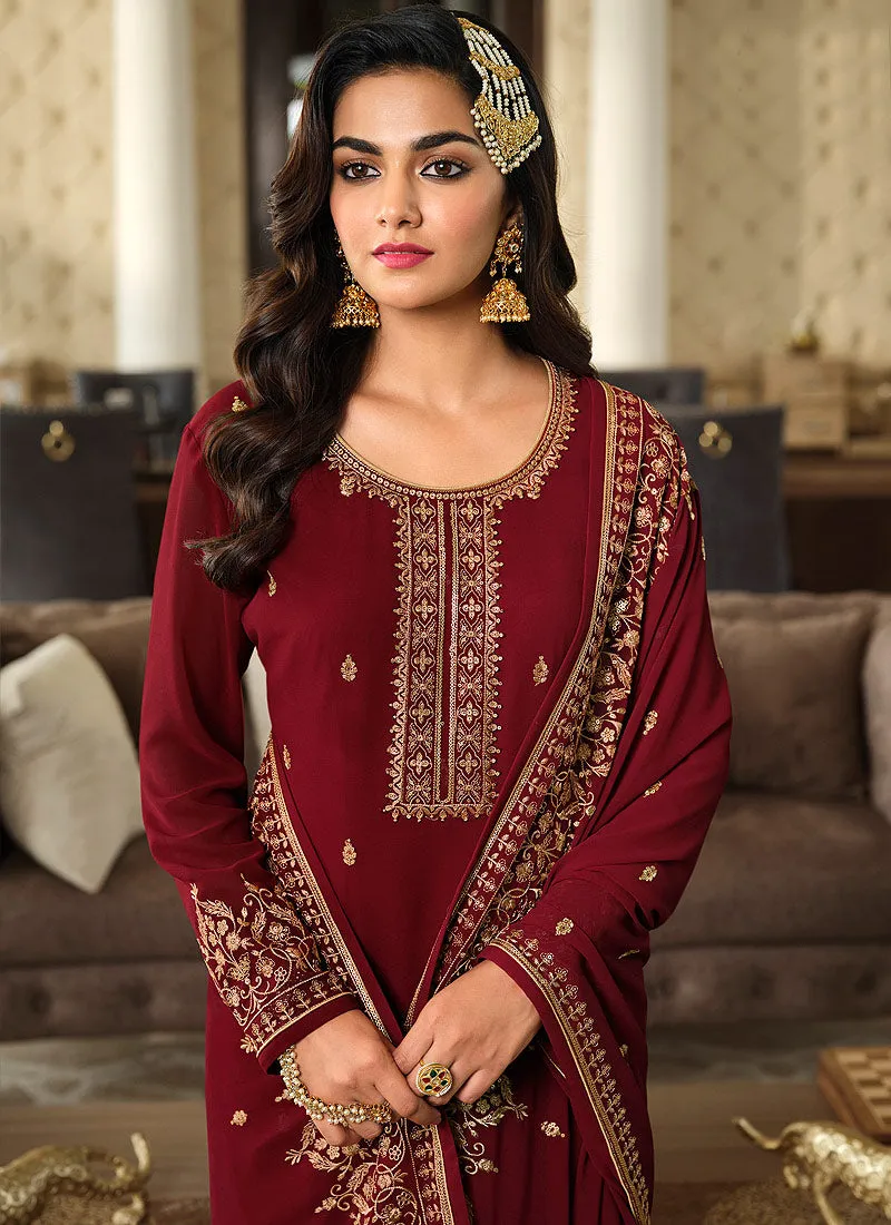 Red Color Heavy Embroidered Gharara Style Suit