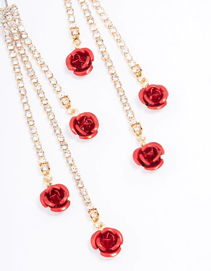 Red Cup Chain Flower Drop Earrings