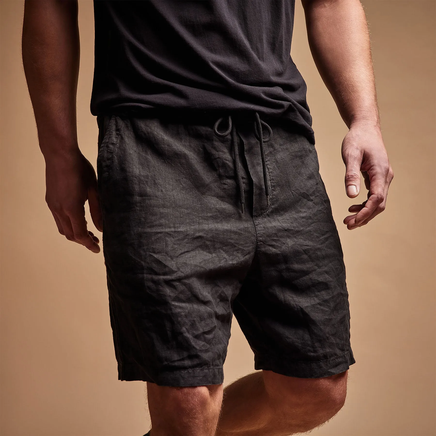 Relaxed Fit Linen Short - Black