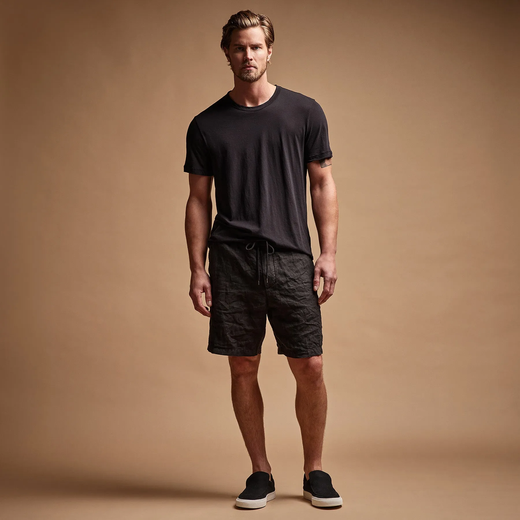 Relaxed Fit Linen Short - Black