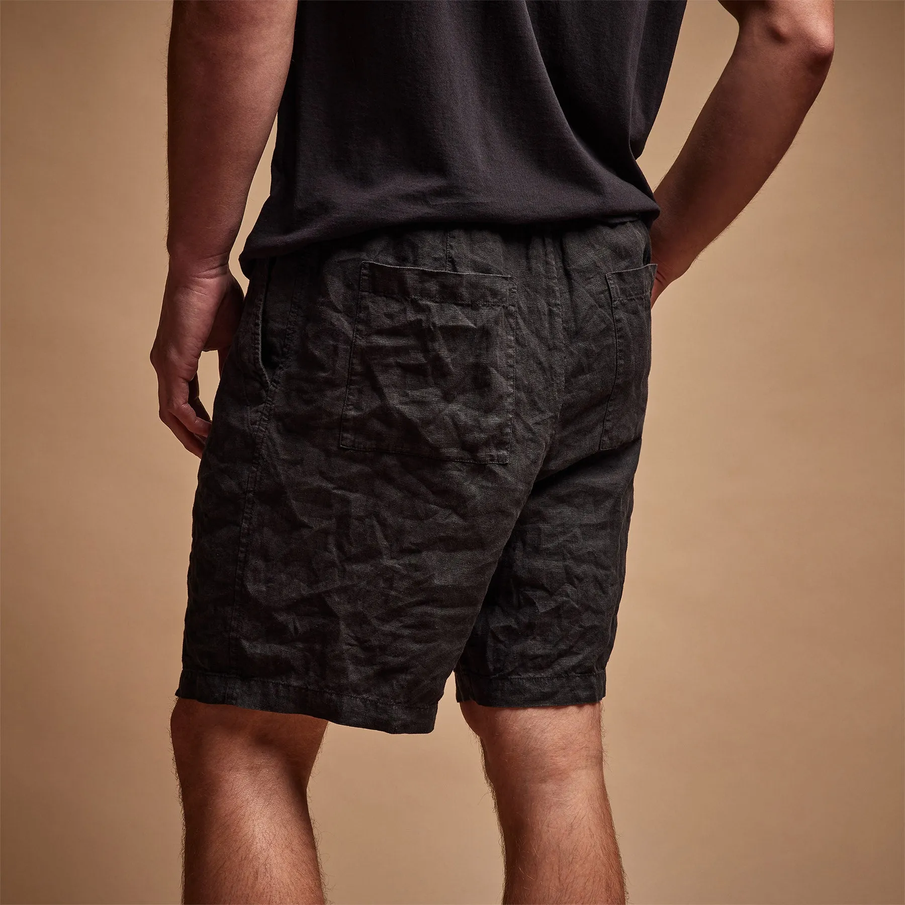 Relaxed Fit Linen Short - Black