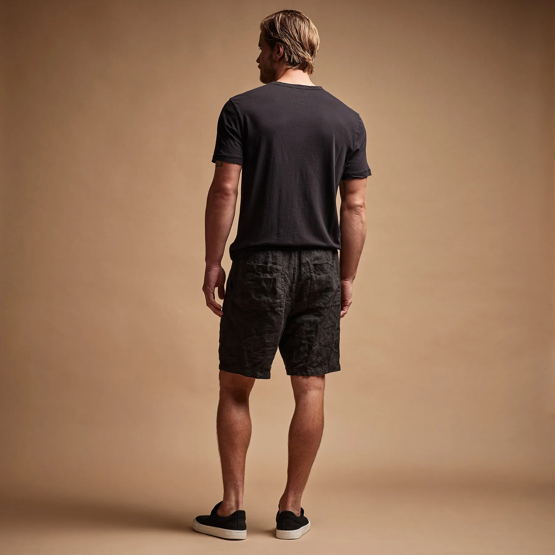 Relaxed Fit Linen Short - Black