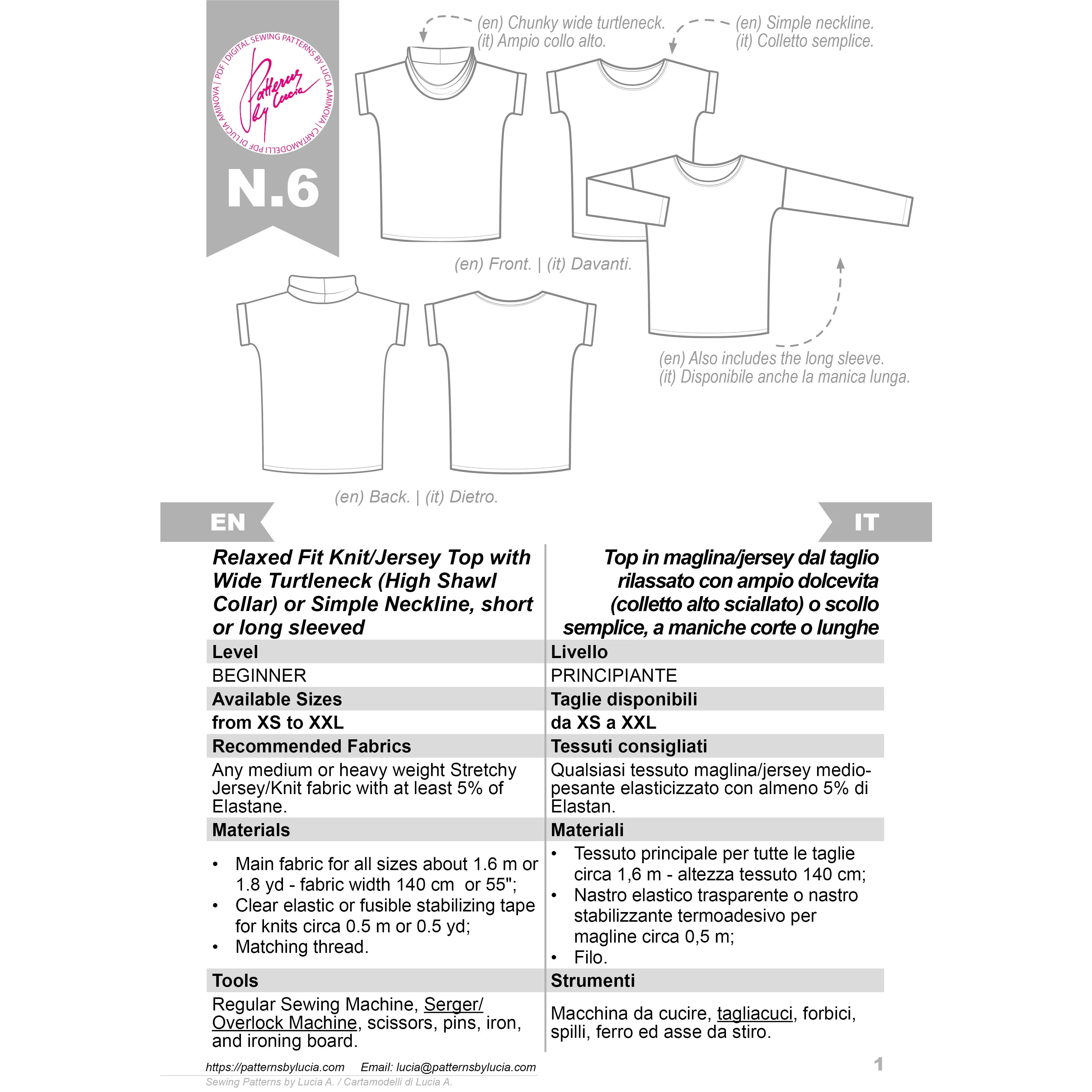 Relaxed Fit Top Sewing Pattern N.6