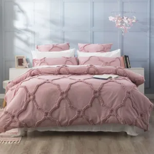Renee Taylor Moroccan Cotton Chenille Vintage Washed Tufted Quilt Cover Sets - Blush