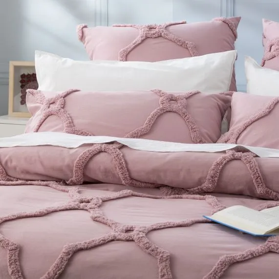 Renee Taylor Moroccan Cotton Chenille Vintage Washed Tufted Quilt Cover Sets - Blush