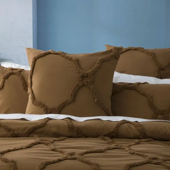 Renee Taylor Moroccan Cotton Chenille Vintage Washed Tufted Quilt Cover Sets - Wood