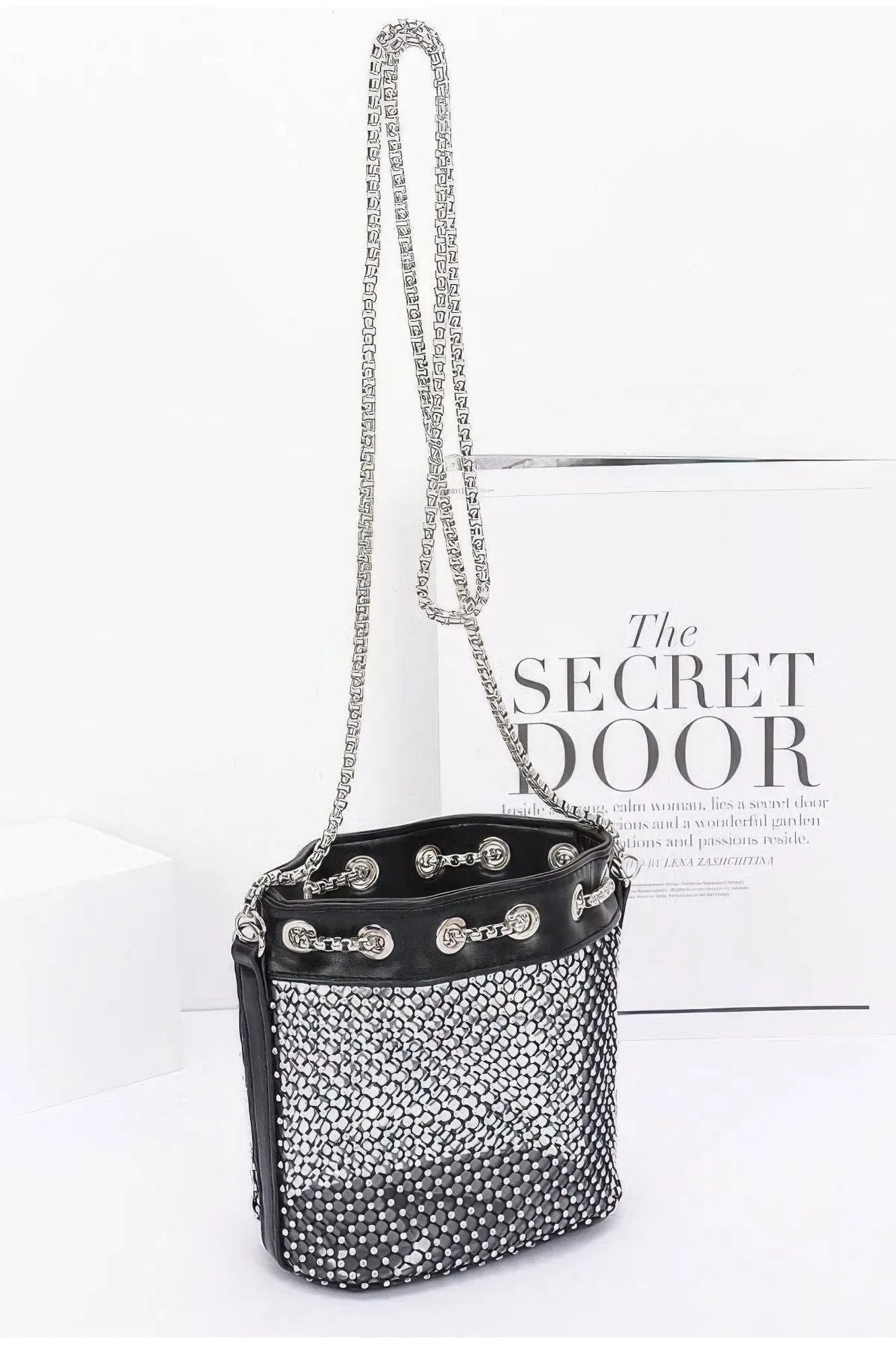 Rhinestone Mesh Tube Bag