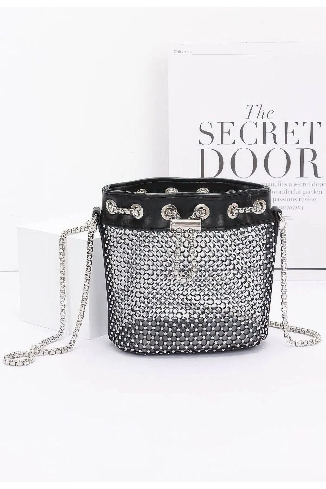 Rhinestone Mesh Tube Bag