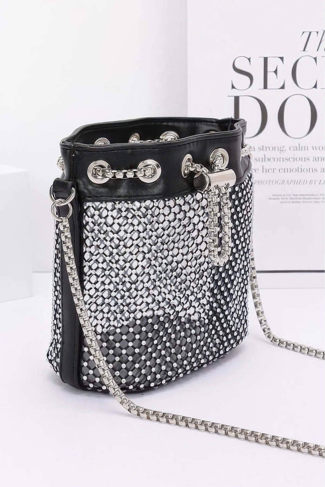 Rhinestone Mesh Tube Bag