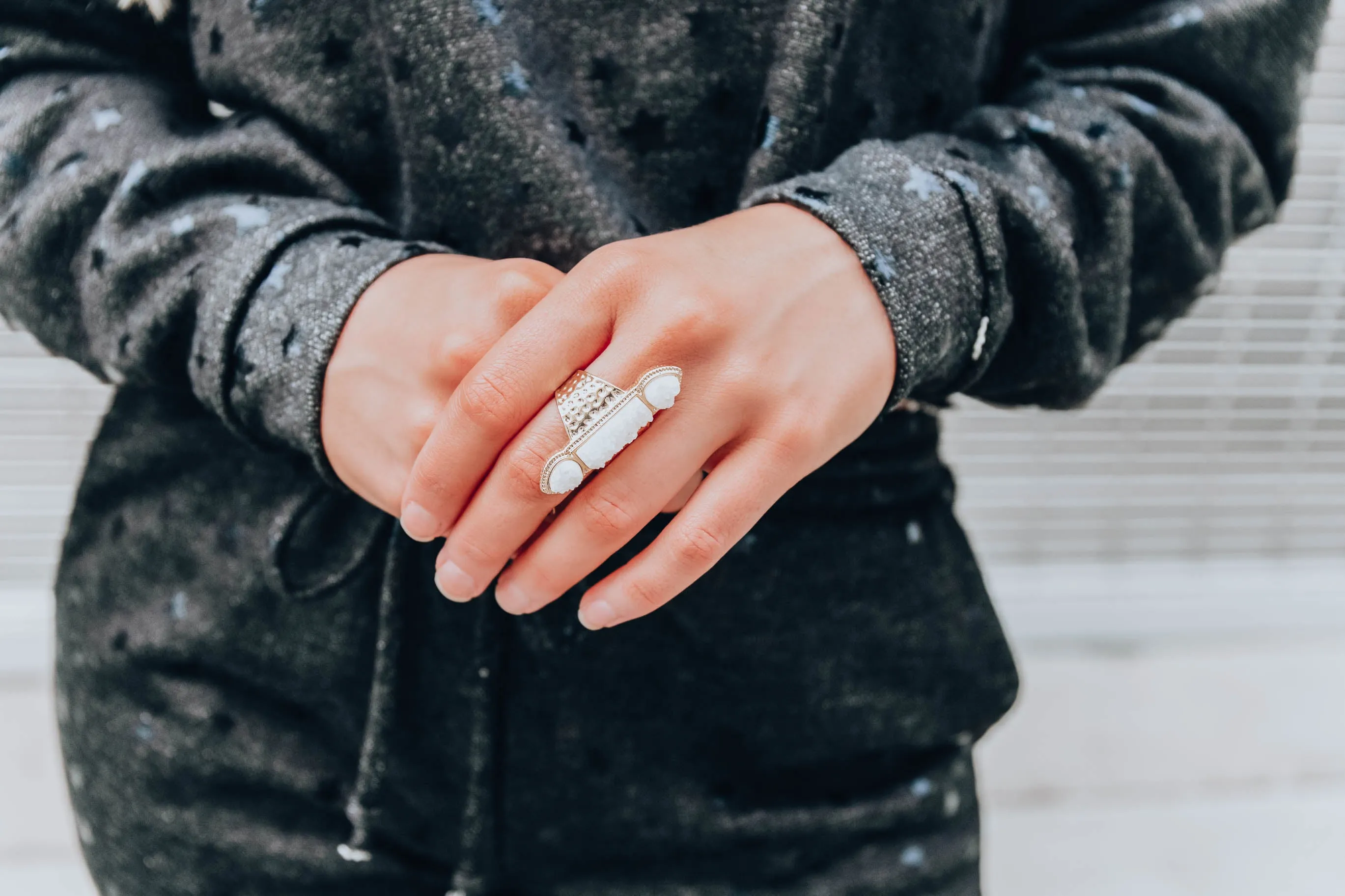Rock On Druzy Ring by B.b.Lila - Long White