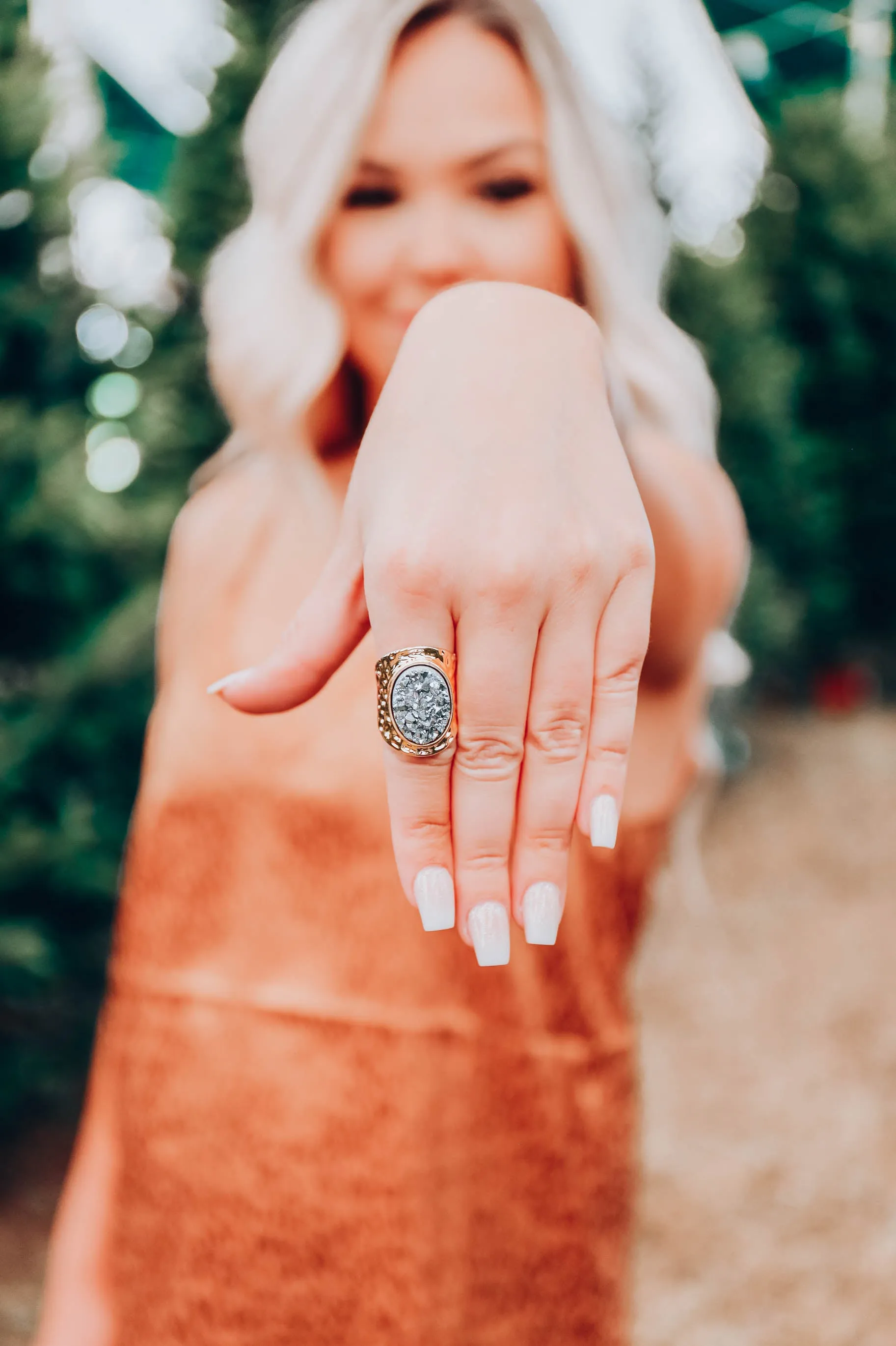 Rock On Druzy Ring by B.b.Lila - Round Grey