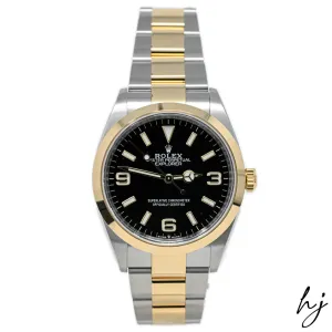 Rolex Explorer 18K Yellow Gold & Steel Black Stick & Arabic Numeral Dial Watch Reference #: 124273