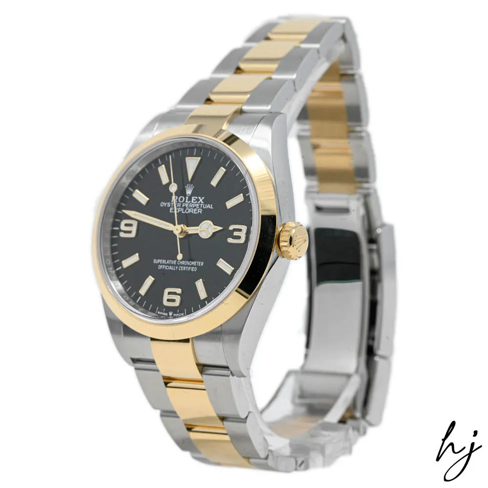 Rolex Explorer 18K Yellow Gold & Steel Black Stick & Arabic Numeral Dial Watch Reference #: 124273