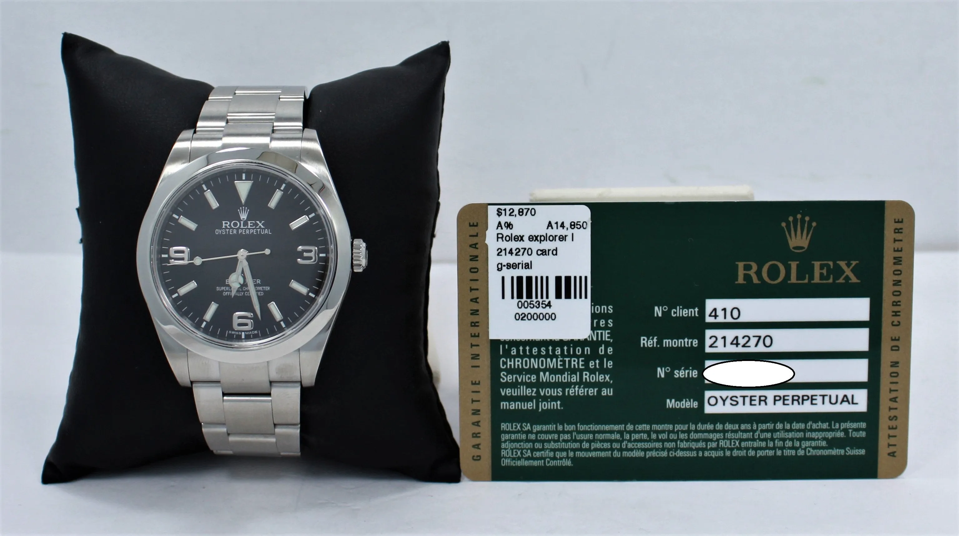 Rolex Explorer I 39mm 214270 Stainless Steel Oyster Black Dial Watch PAPERS