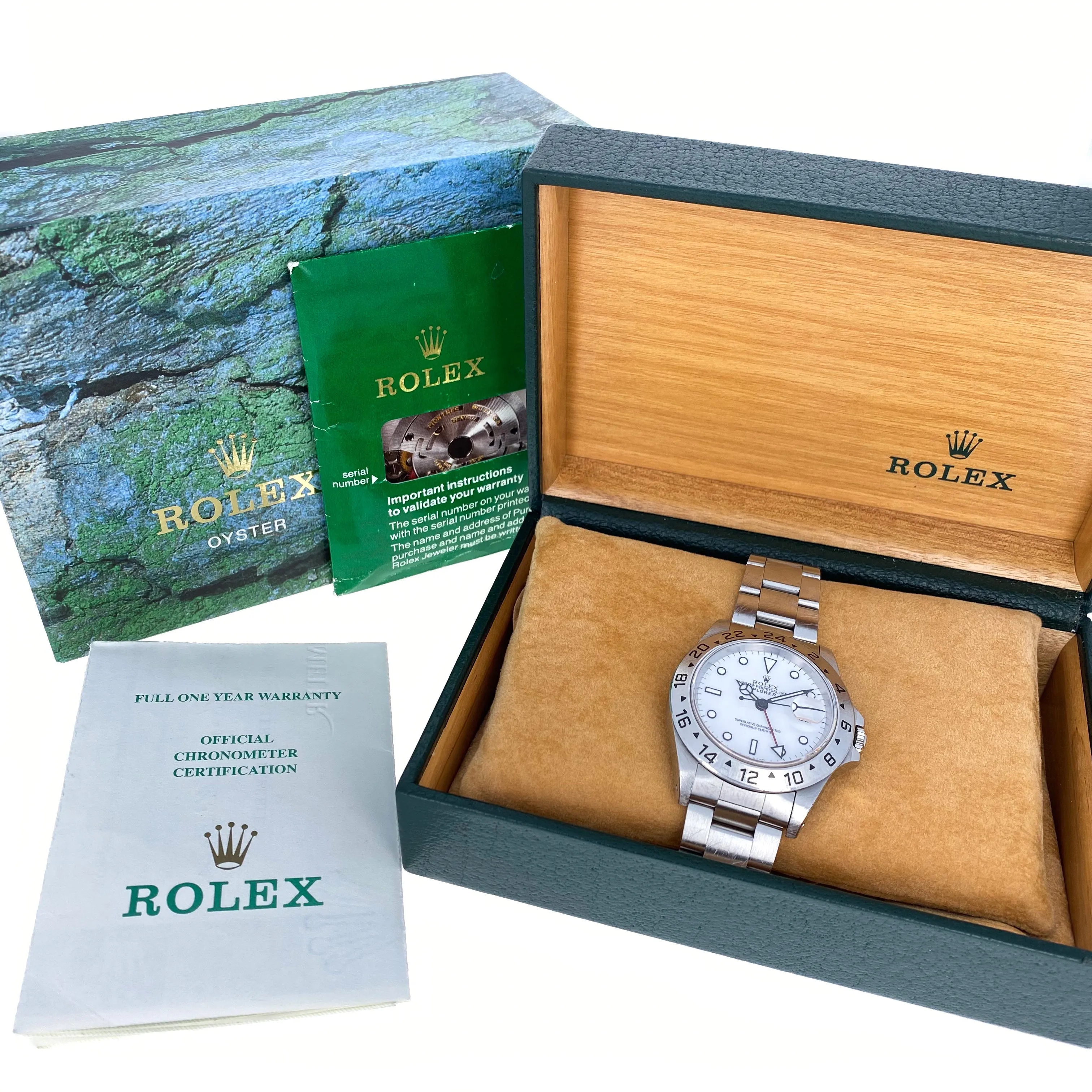 Rolex Explorer II 16570 Tritium White Papers & Box c. 1995 Unpolished Oyster Steel 40 mm