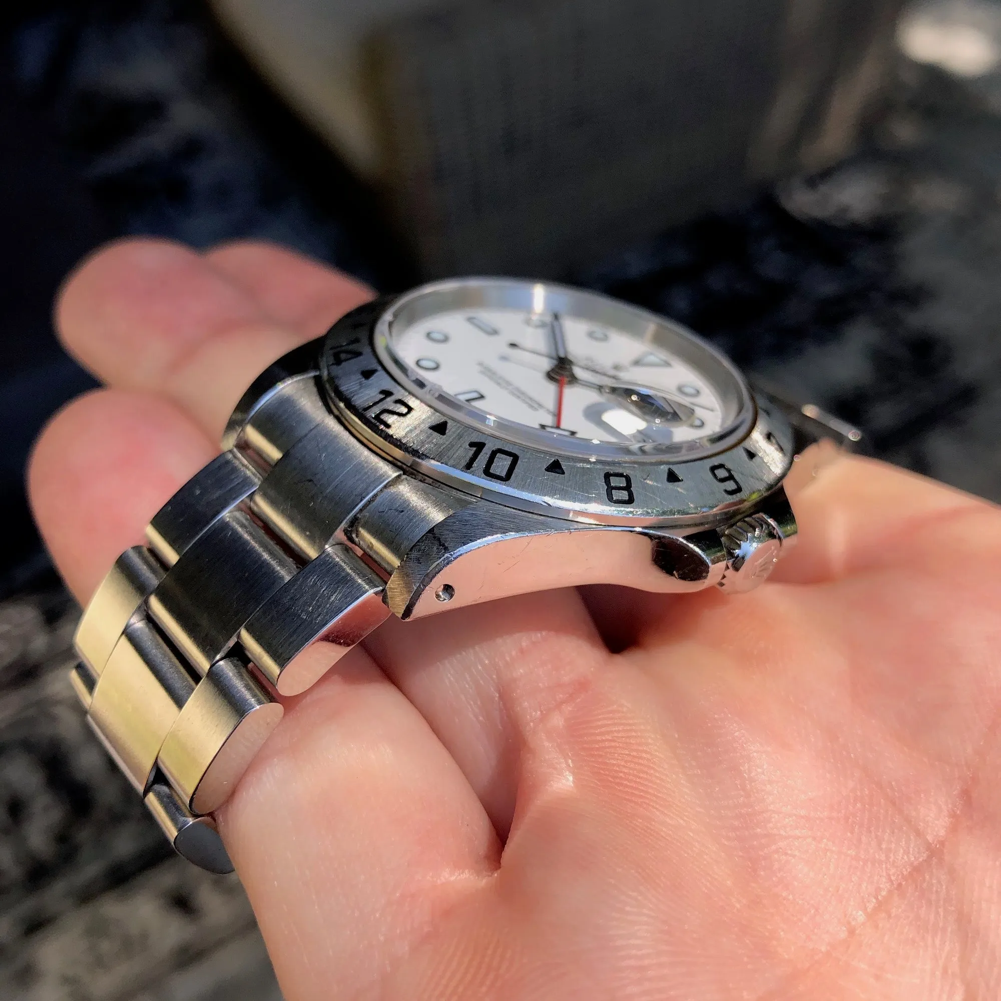 Rolex Explorer II 16570 White Stainless Steel GMT Oyster Wristwatch Box Papers Circa 2000
