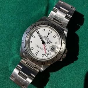 Rolex Explorer II 16570 White Stainless Steel GMT Oyster Wristwatch Box Papers Circa 2000