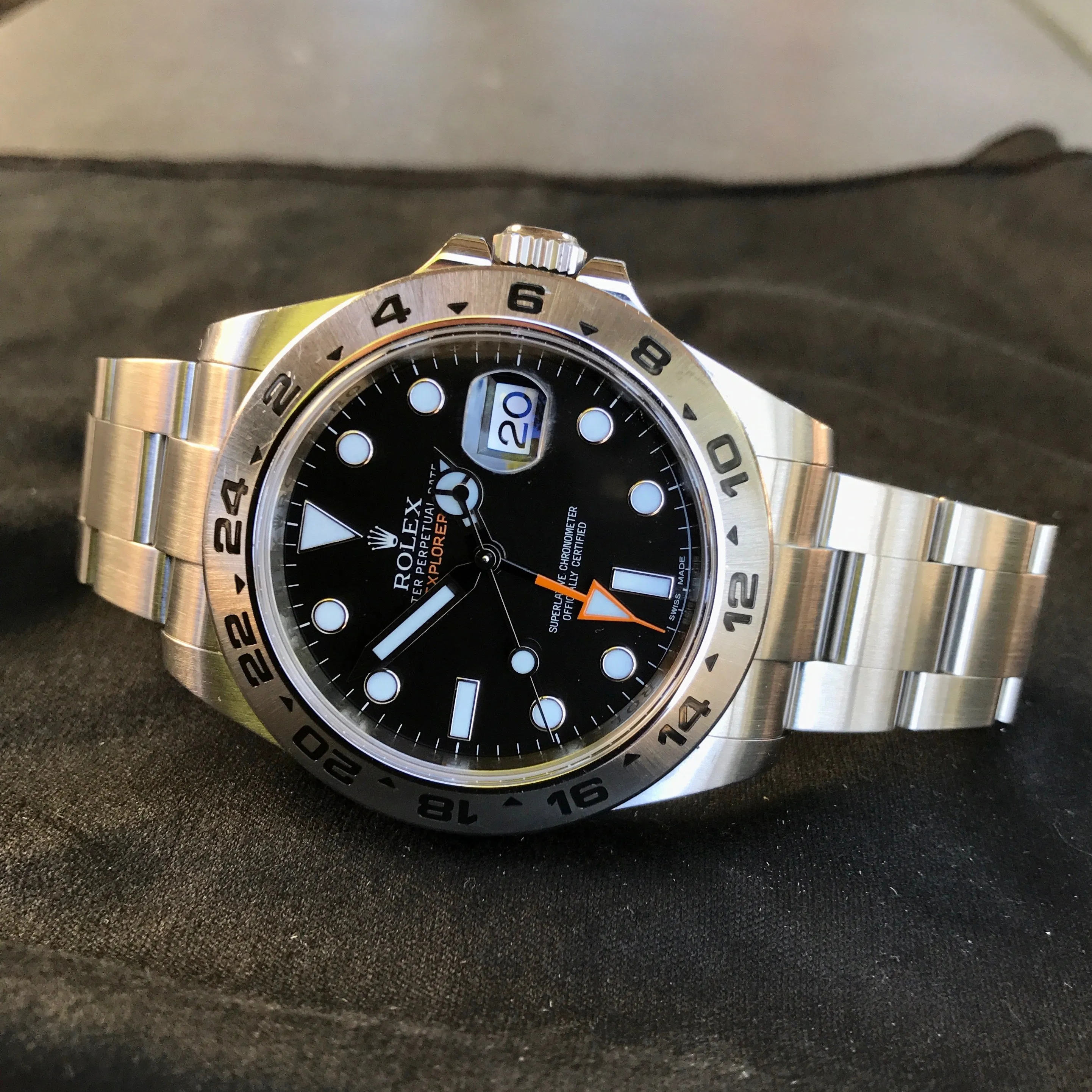 Rolex Explorer II 216570 Stainless Steel GMT Oyster Black Wristwatch Box Papers