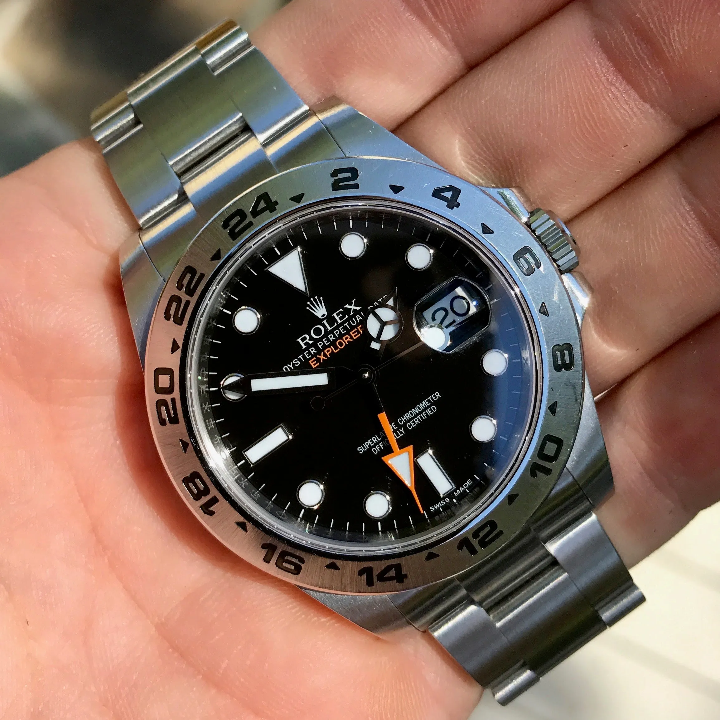 Rolex Explorer II 216570 Stainless Steel GMT Oyster Black Wristwatch Box Papers