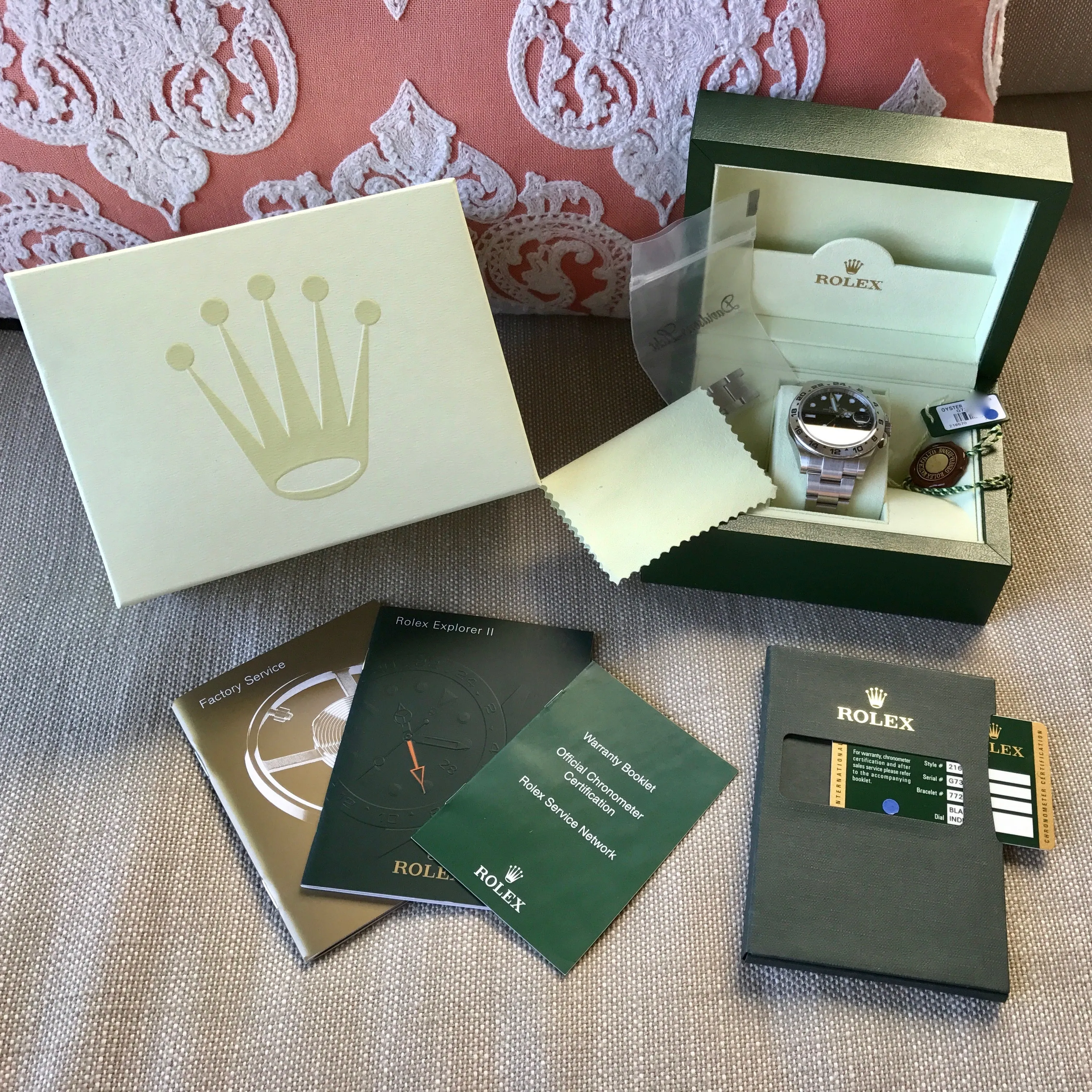 Rolex Explorer II 216570 Stainless Steel GMT Oyster Black Wristwatch Box Papers