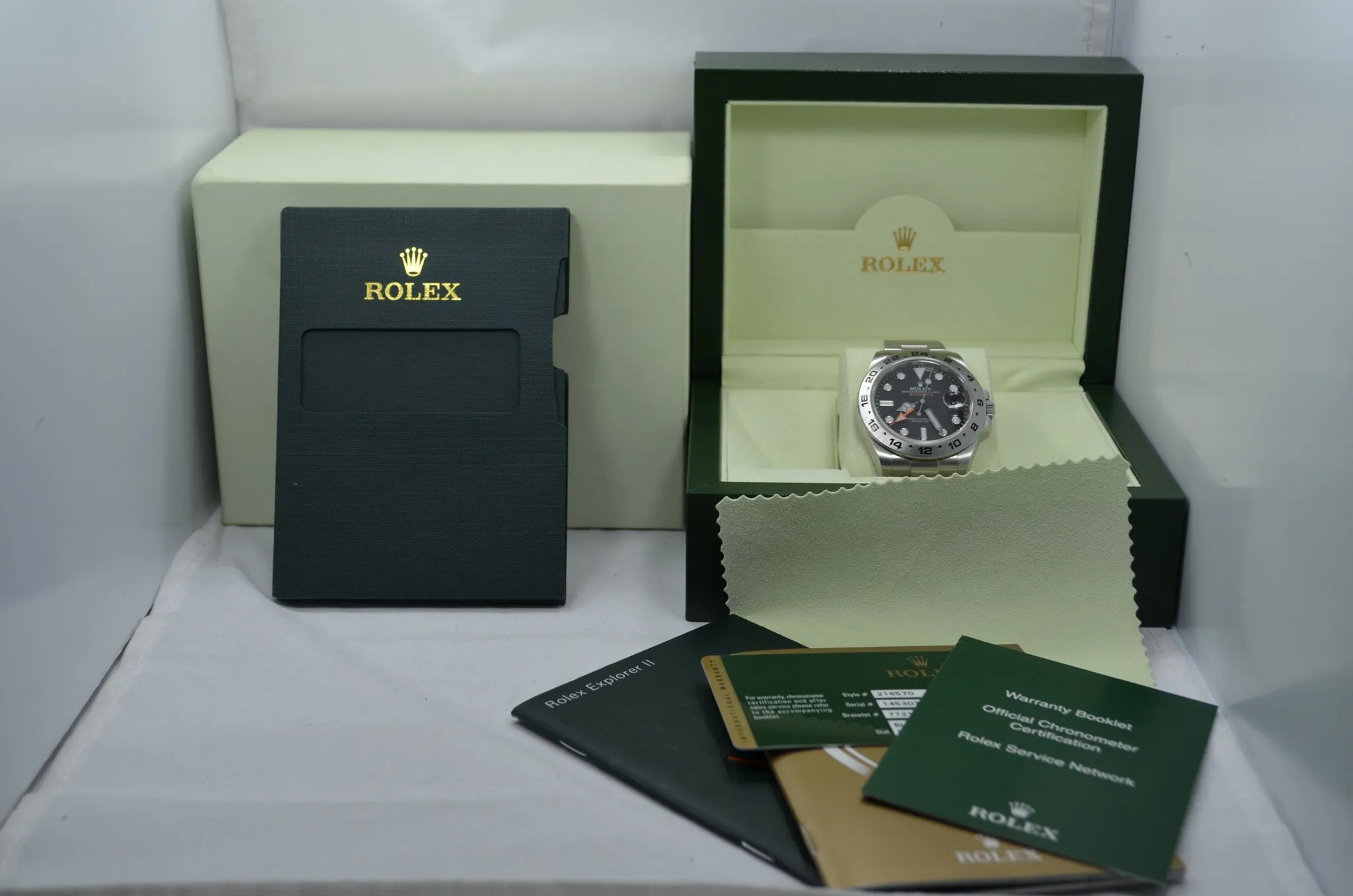 Rolex Explorer II 216570 Steel Black Orange Hand GMT Wristwatch Box Papers