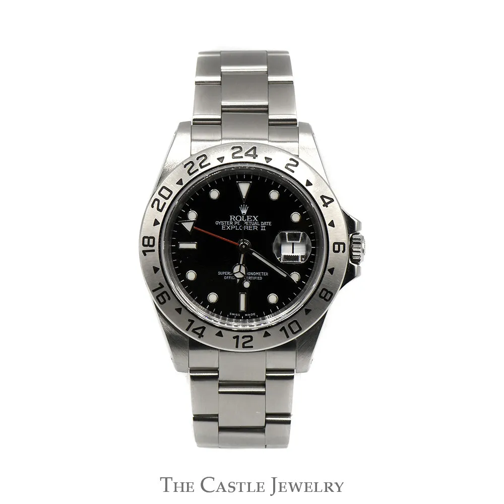 Rolex Explorer II M16570 with Black Dial and Date Indicator in Stainless Steel Oyster Bracelet