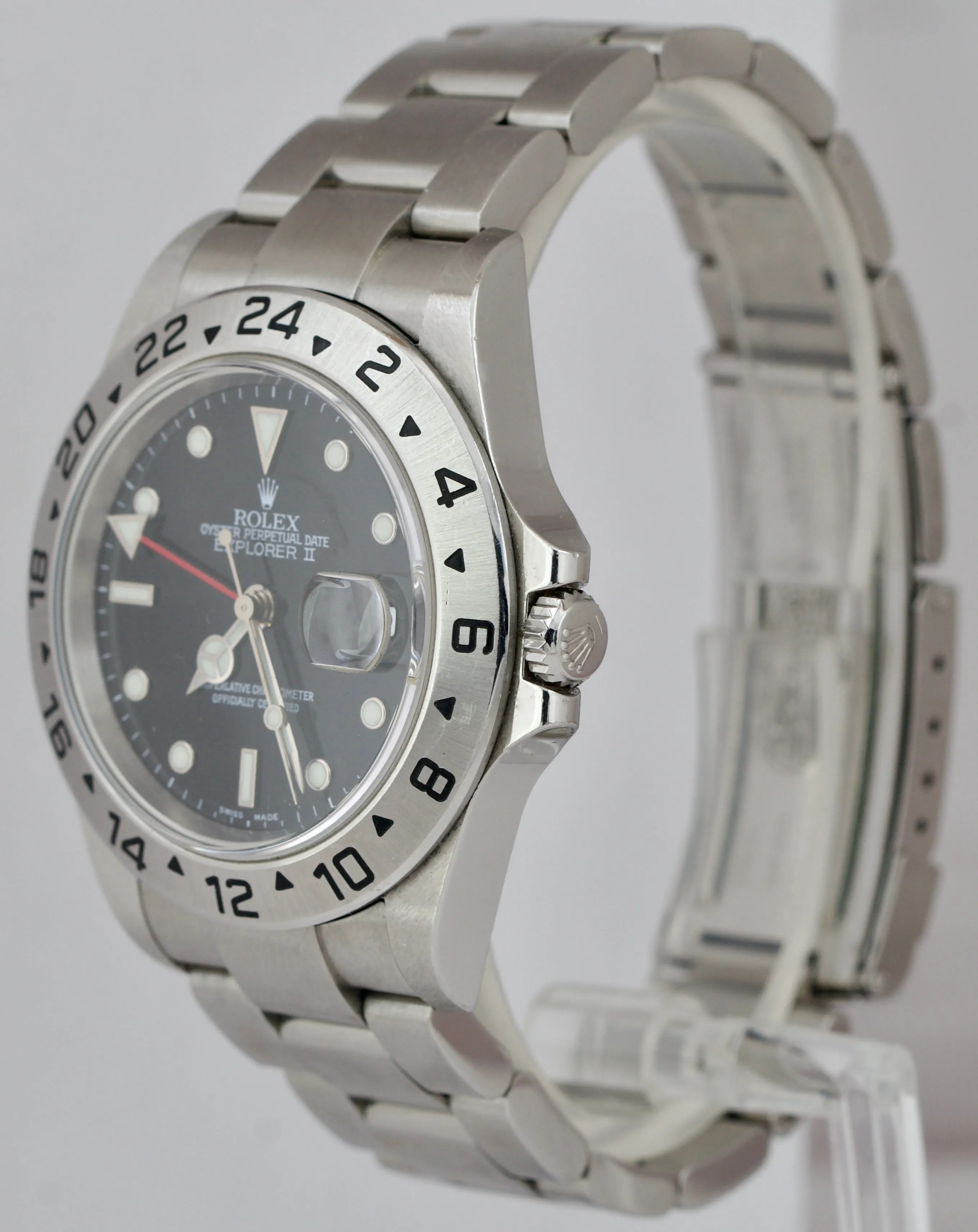 Rolex Explorer II Stainless Steel Black NO-HOLES CASE 40mm GMT Date Watch 16570