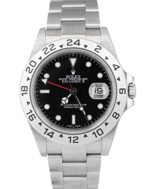 Rolex Explorer II Stainless Steel Black NO-HOLES CASE 40mm GMT Date Watch 16570