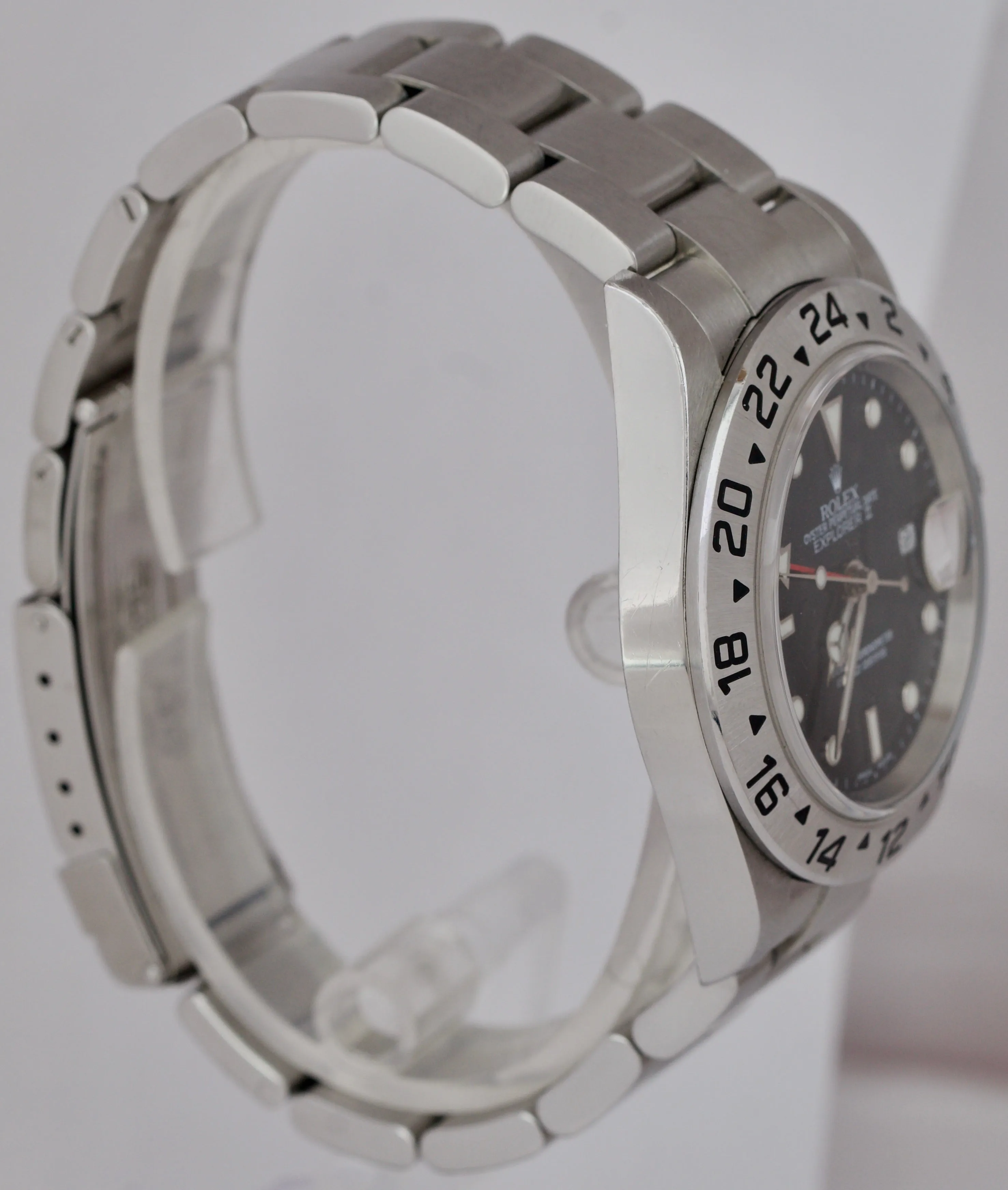Rolex Explorer II Stainless Steel Black NO-HOLES CASE 40mm GMT Date Watch 16570
