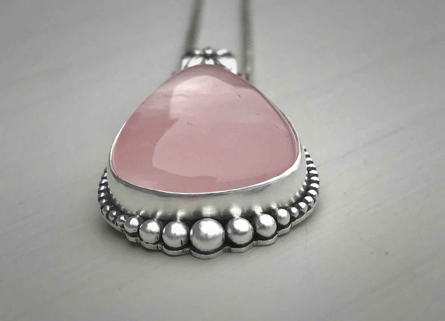 Rose Quartz Boho Floral Pendant