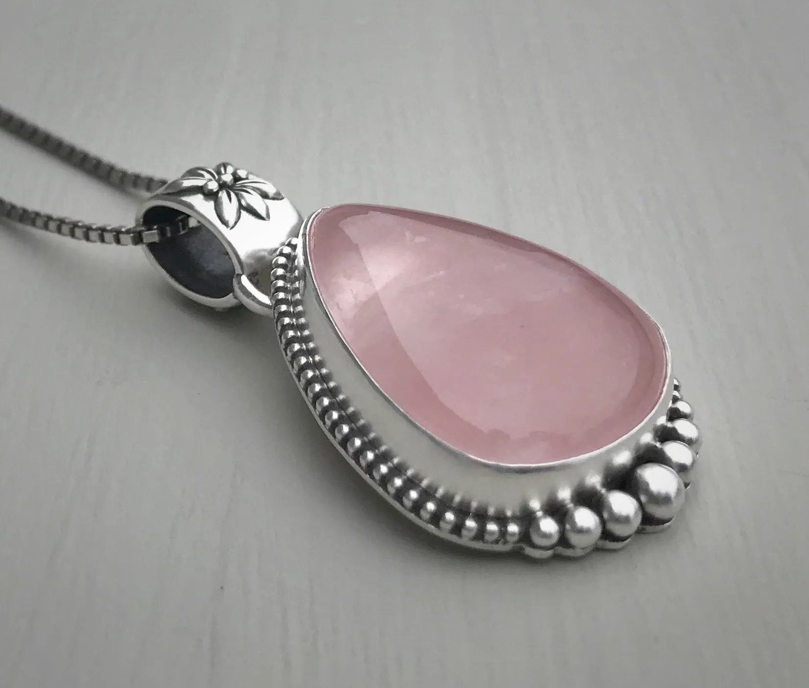 Rose Quartz Boho Floral Pendant
