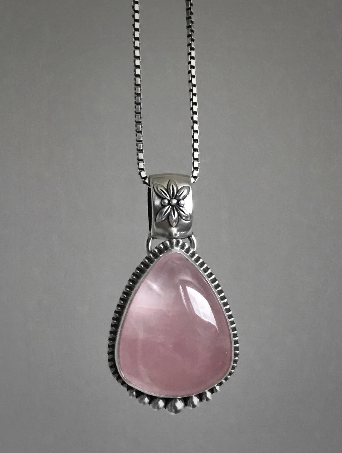 Rose Quartz Boho Floral Pendant