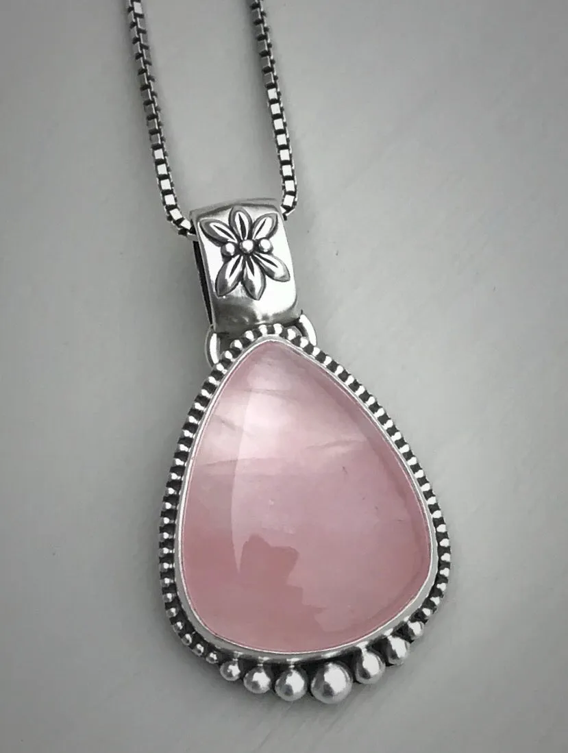 Rose Quartz Boho Floral Pendant