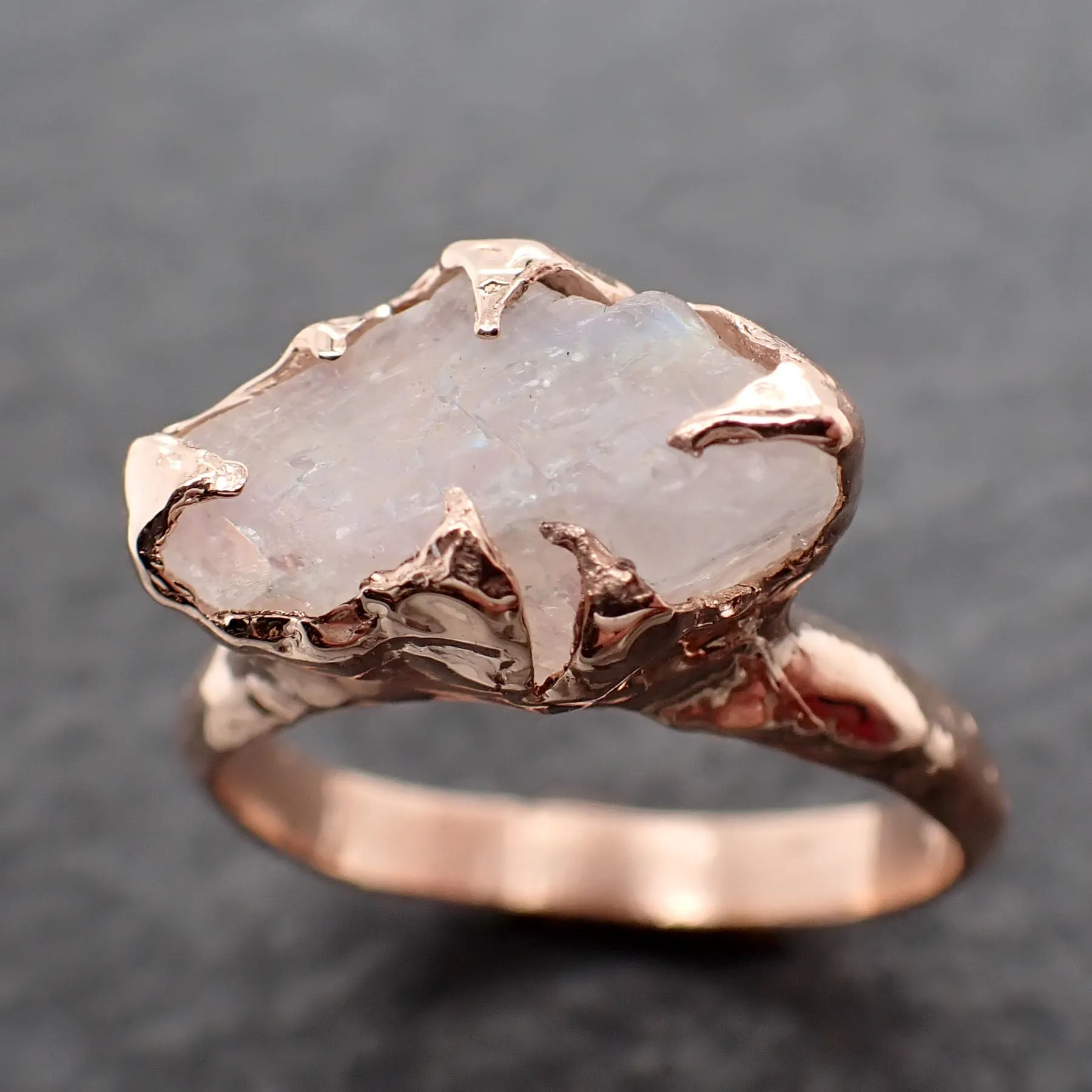 Rough Moonstone 14k Rose Gold Ring Gemstone Solitaire recycled statement cocktail statement 2546