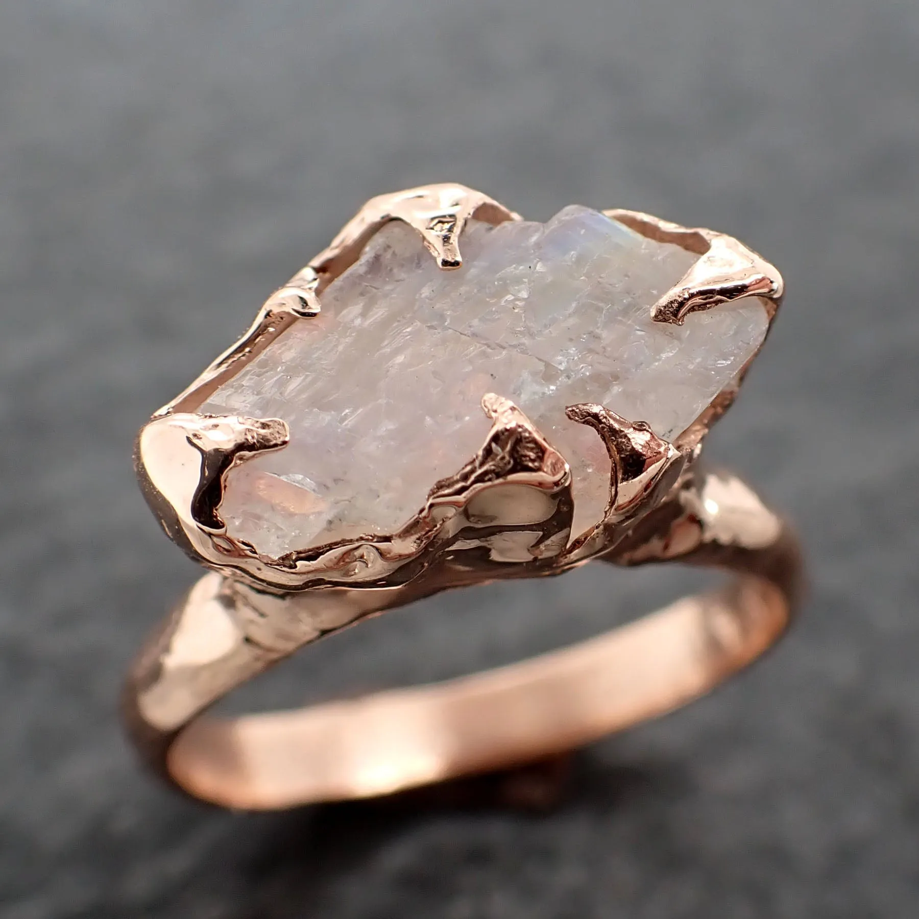 Rough Moonstone 14k Rose Gold Ring Gemstone Solitaire recycled statement cocktail statement 2546