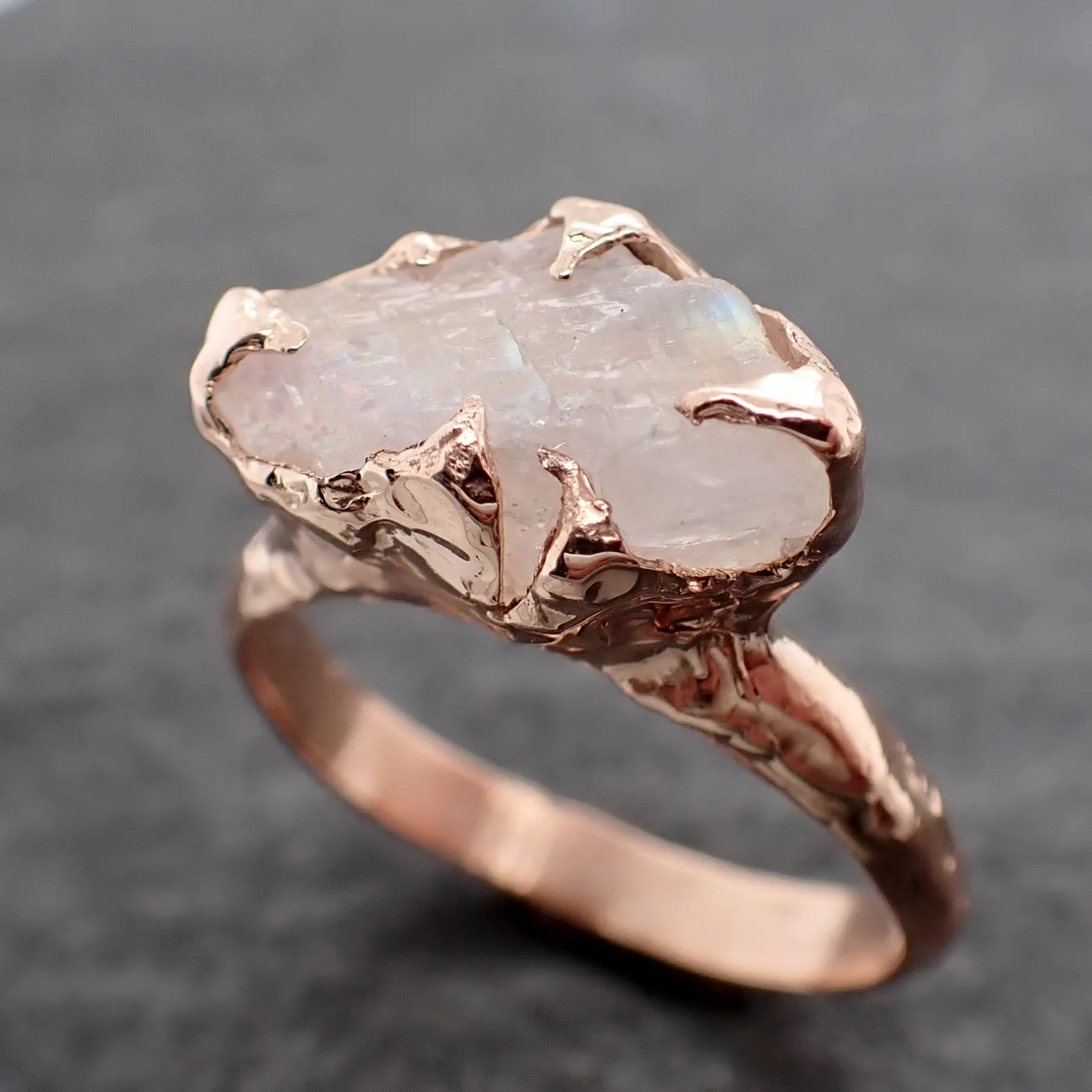 Rough Moonstone 14k Rose Gold Ring Gemstone Solitaire recycled statement cocktail statement 2546