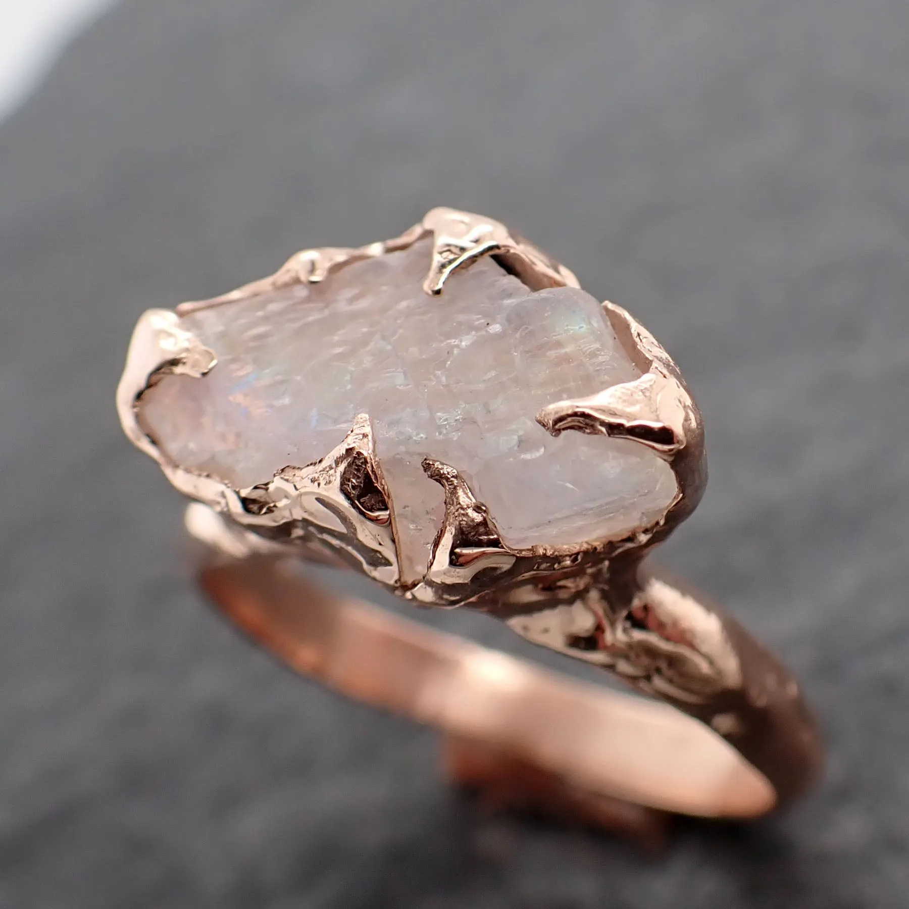 Rough Moonstone 14k Rose Gold Ring Gemstone Solitaire recycled statement cocktail statement 2546