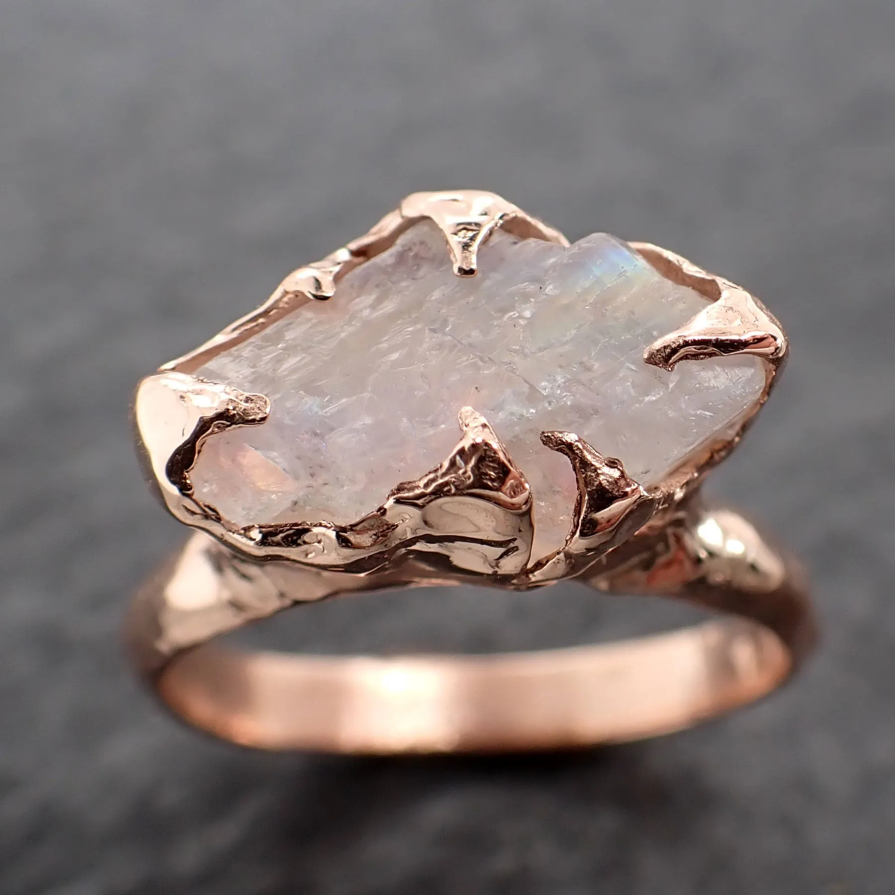 Rough Moonstone 14k Rose Gold Ring Gemstone Solitaire recycled statement cocktail statement 2546