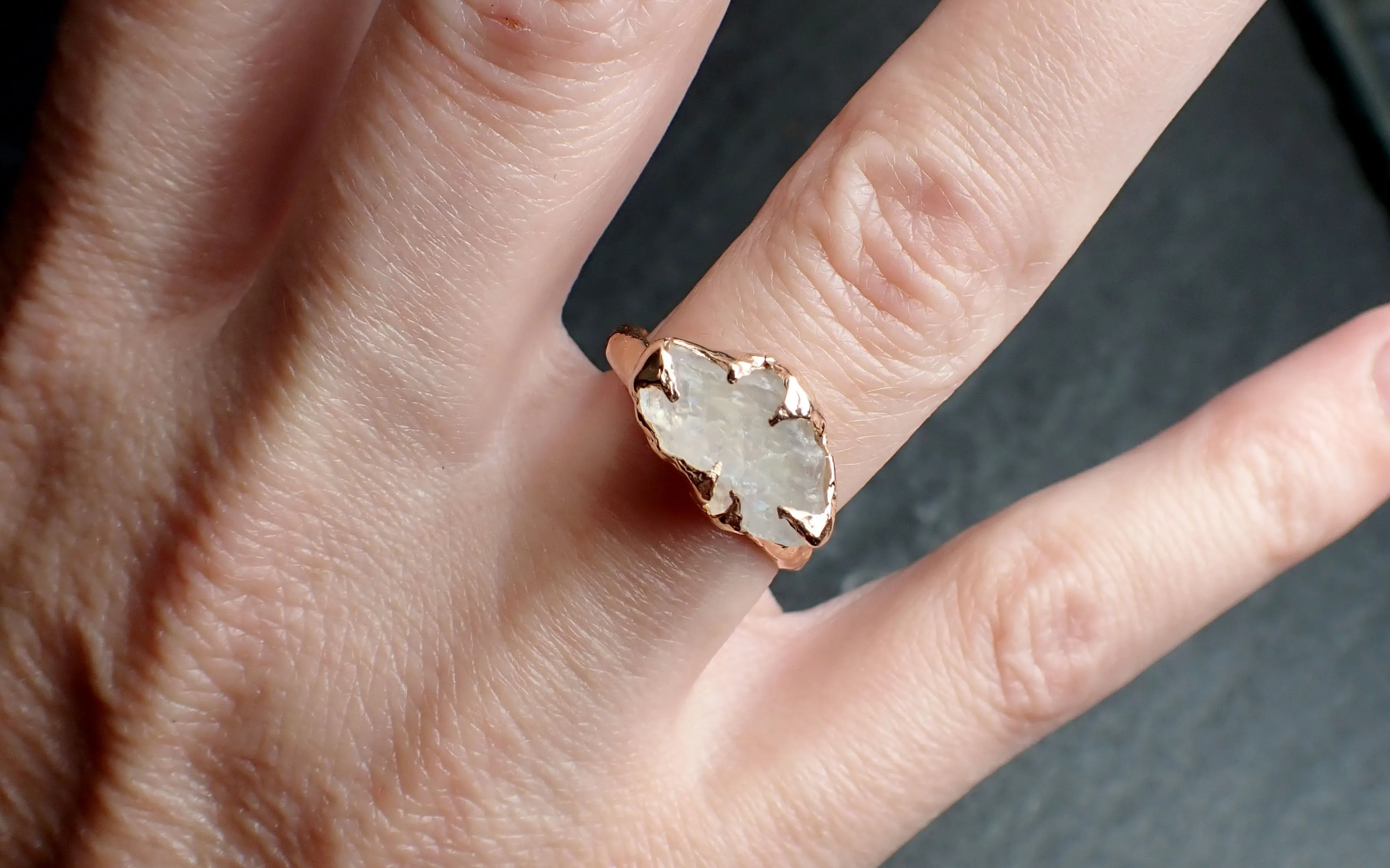 Rough Moonstone 14k Rose Gold Ring Gemstone Solitaire recycled statement cocktail statement 2546