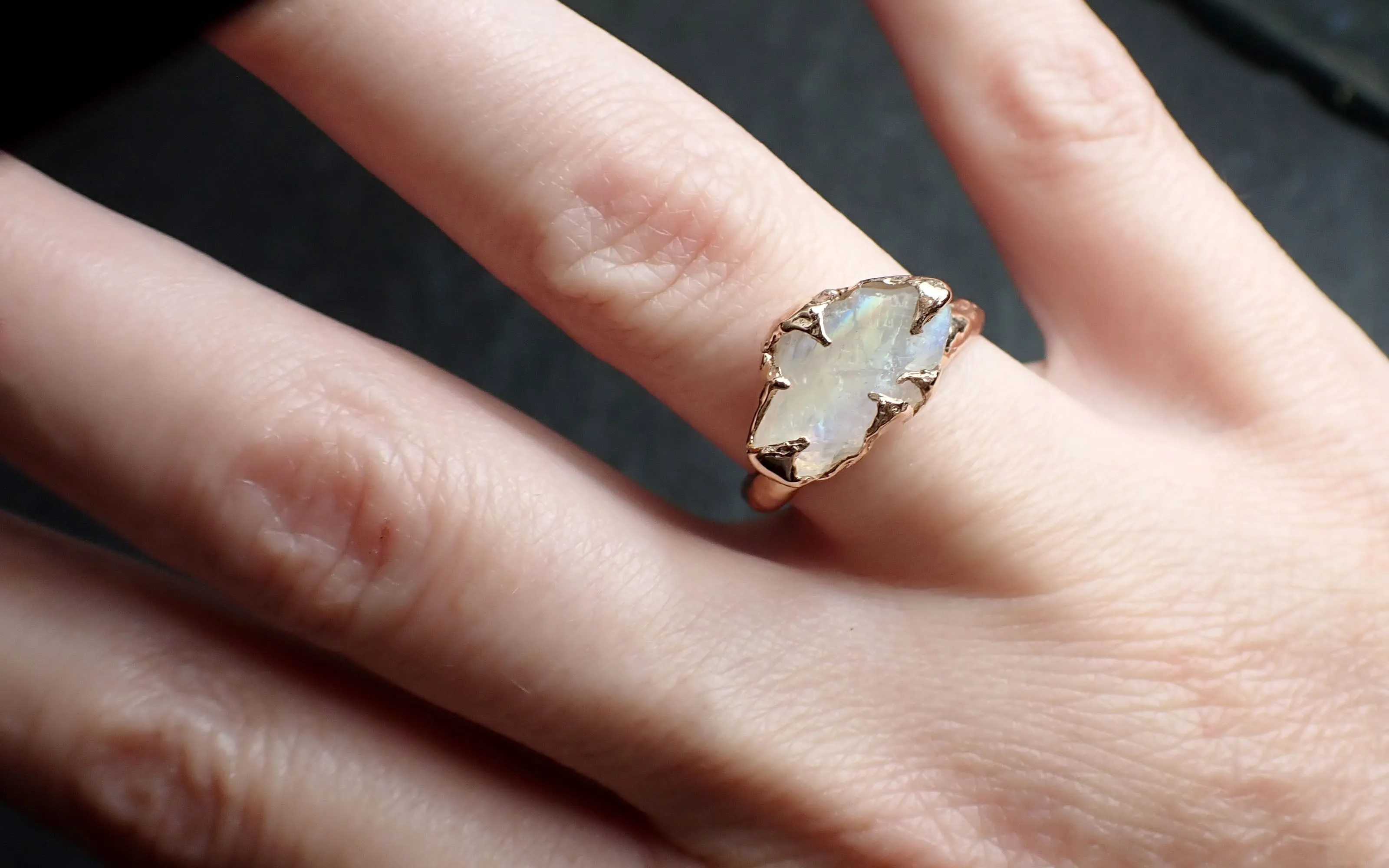 Rough Moonstone 14k Rose Gold Ring Gemstone Solitaire recycled statement cocktail statement 2546