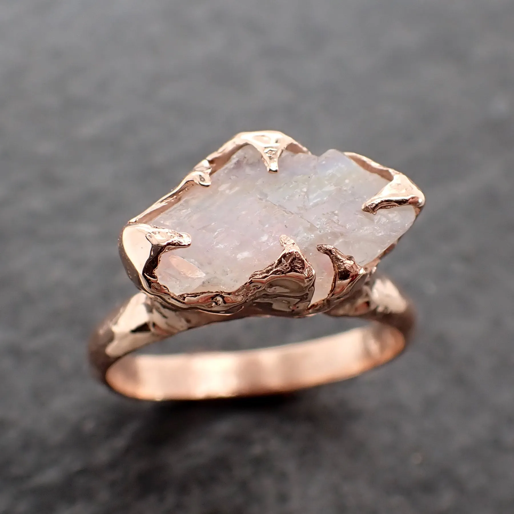 Rough Moonstone 14k Rose Gold Ring Gemstone Solitaire recycled statement cocktail statement 2546