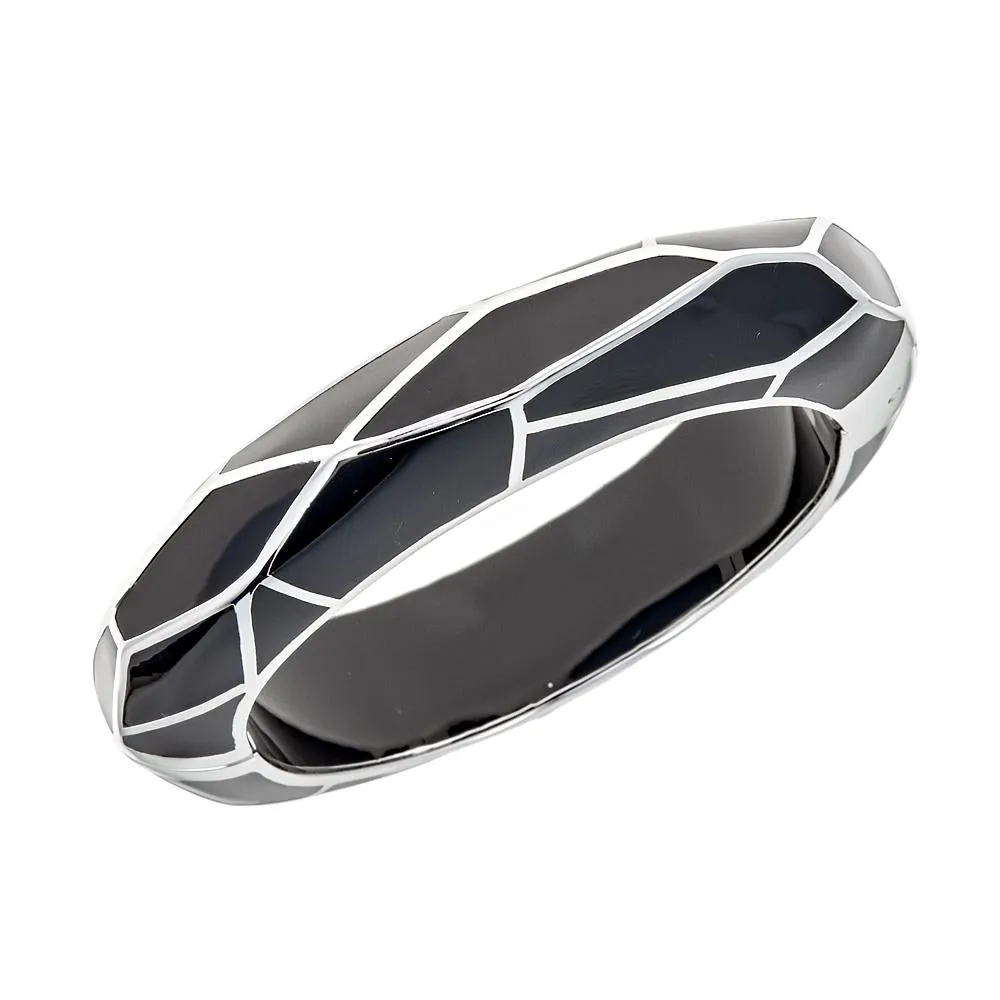 Round Acrylic Bangle with Rhodium Swirls
