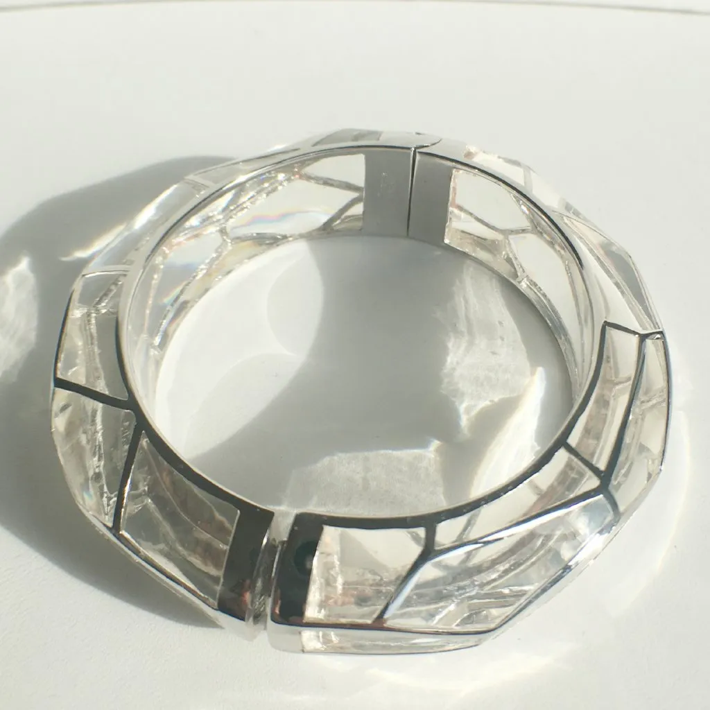 Round Acrylic Bangle with Rhodium Swirls